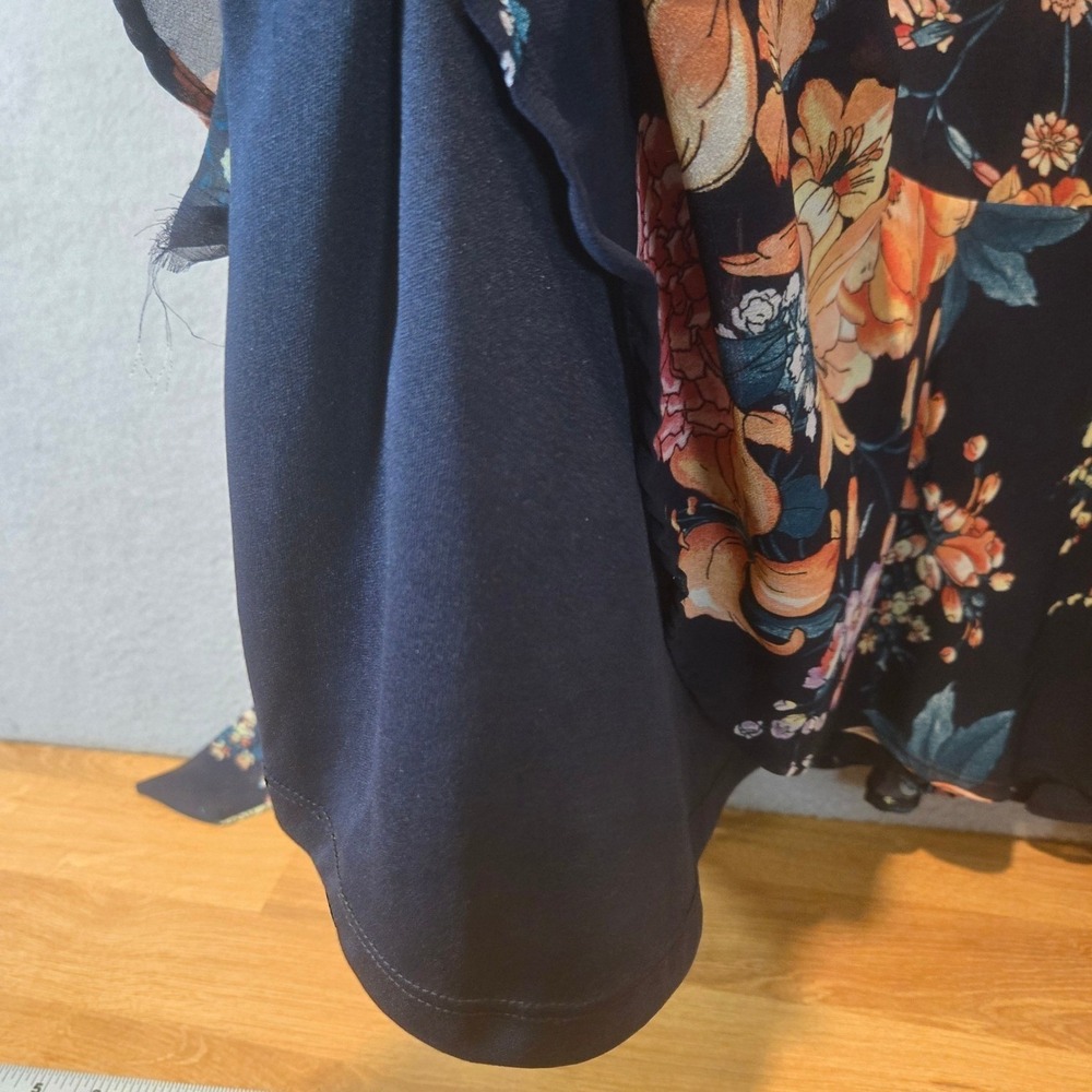 Roz & Ali Dress Womans Plus 22 Sleeveless Navy Blue Floral Chiffon Ruffle Midi - Picture 8 of 14